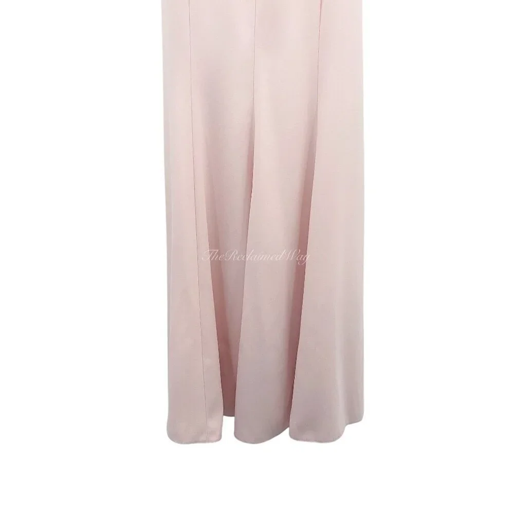 NEW Dessy Collection 3030 Blush Pink Crepe Slit Maxi Dress Gown Off the Shoulder - Picture 9 of 11
